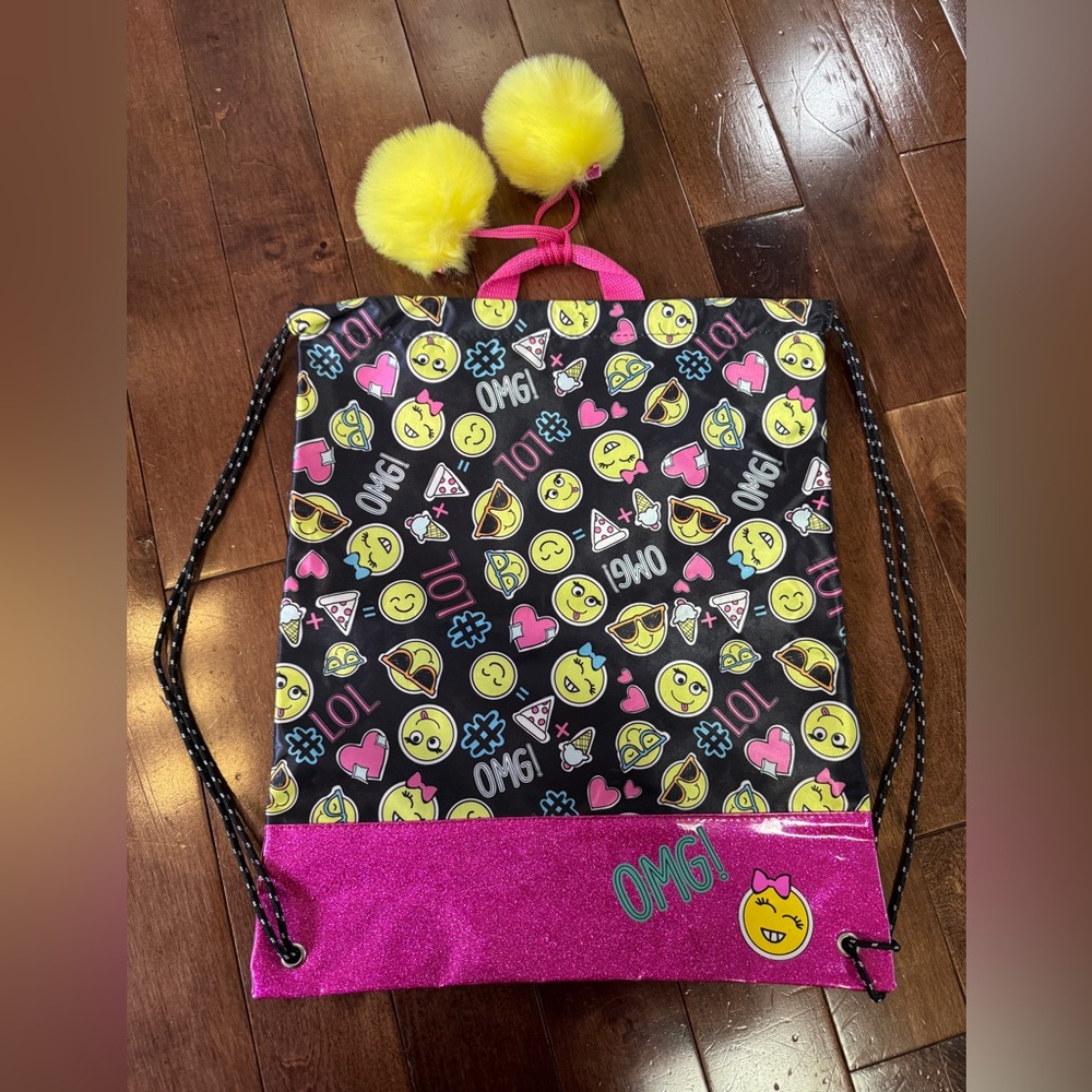 LOL Drawstring Backpack Pink, Emojis Bag Colorful